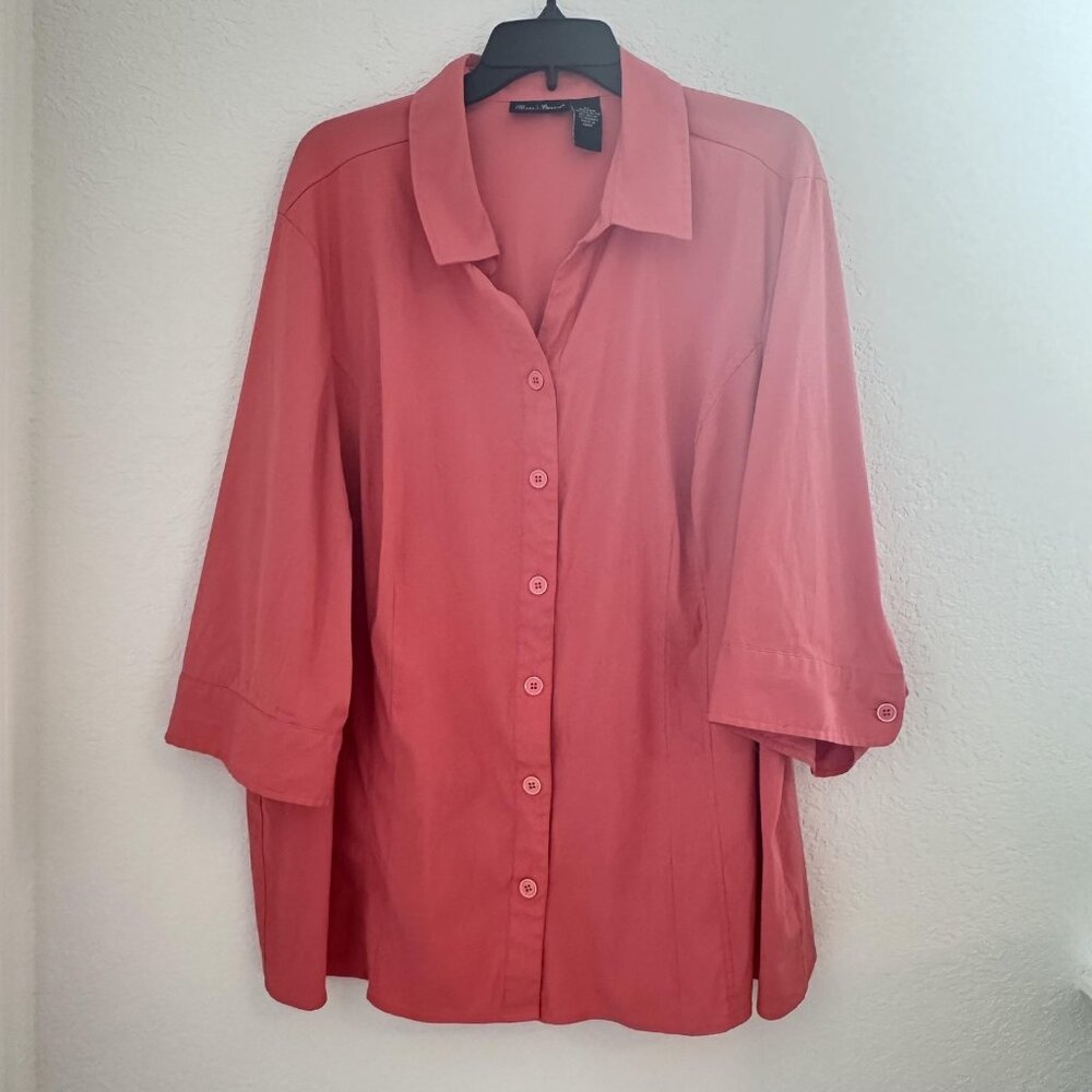Maggie Barnes Shirt Womens 3X Candy Pink Button Front 3/4 Sleeve‎ Office Party